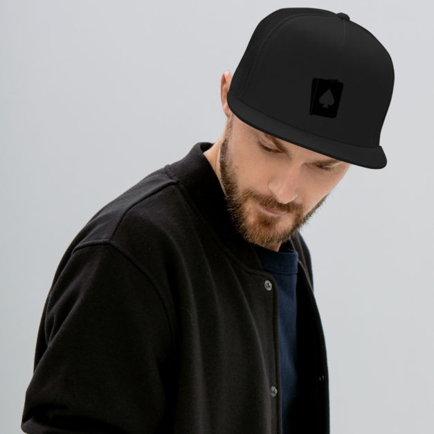 5 panel trucker cap black front 636972f99cd75